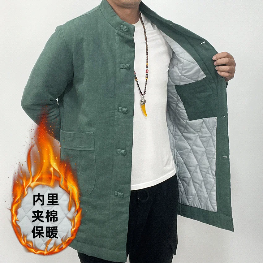 Original Kitajski Stil za Moške Osebnosti Dolgo Bombaž-oblazinjeni Jakno za Moške Zimske Letnik Tang Hanfu Debel Plašč Moški Bombaža, Plašči