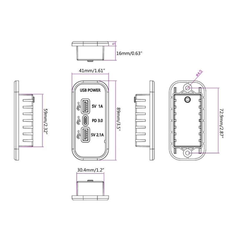 PD3.0 Dvojna Vrata USB Avto RVs Hitro Socket Adapter Vtičnice