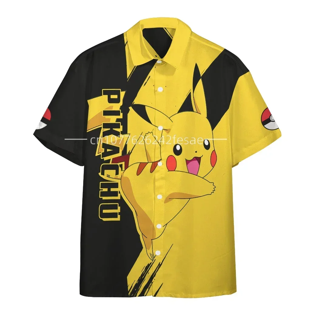 Pokemon Eevee Anime Risanke Hawaiian Majica Priložnostne Moda Ulica otroška Risanka Gumb Majica za Moške in Ženske T-Shirt