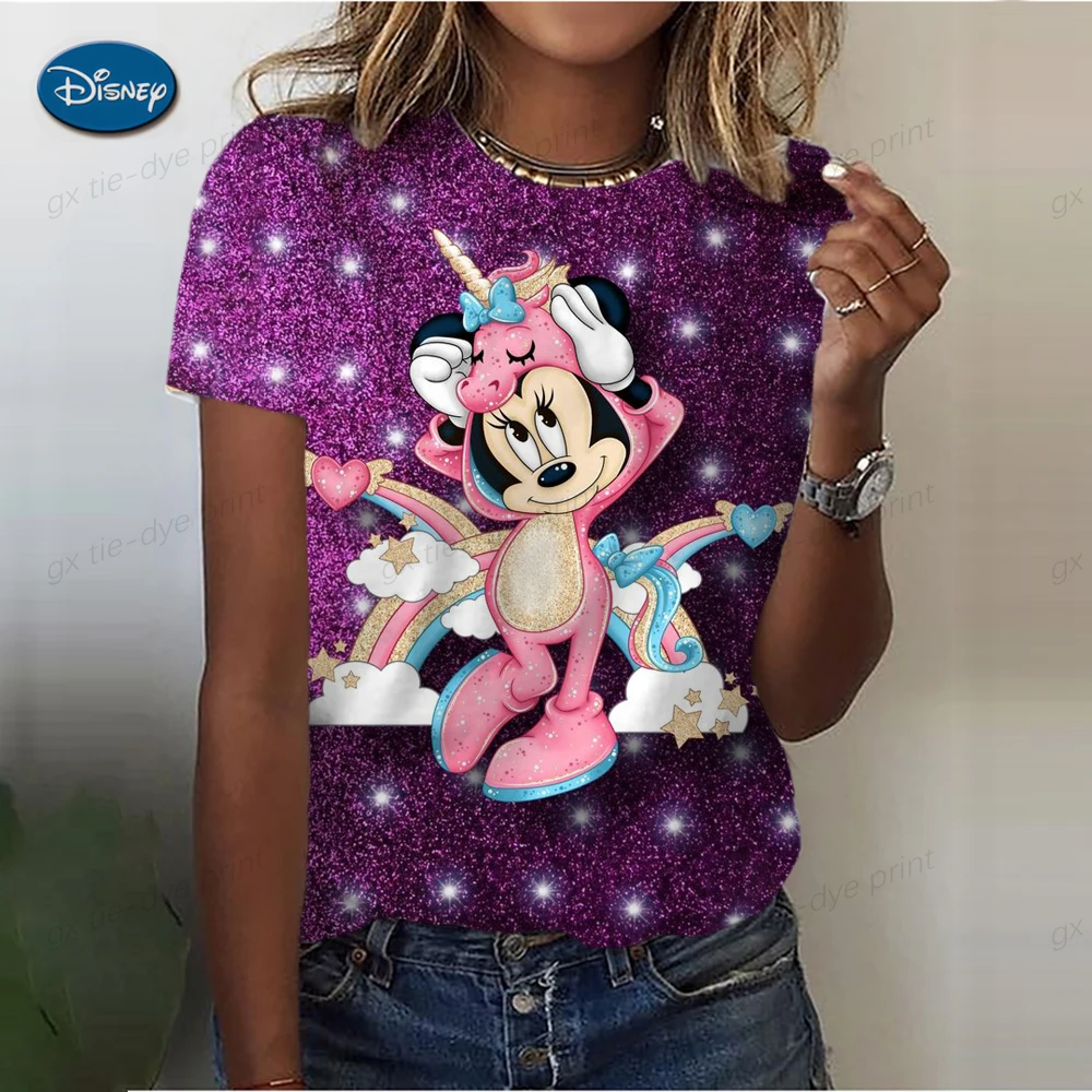 Poletje Moda za Ženske T-shirt Disney Minnie Mickey Mouse Tiskanja Vrhovi Ženska Oblačila Vsakdanje Ženski Top Kratek Sleeve Zgornji del Ženske