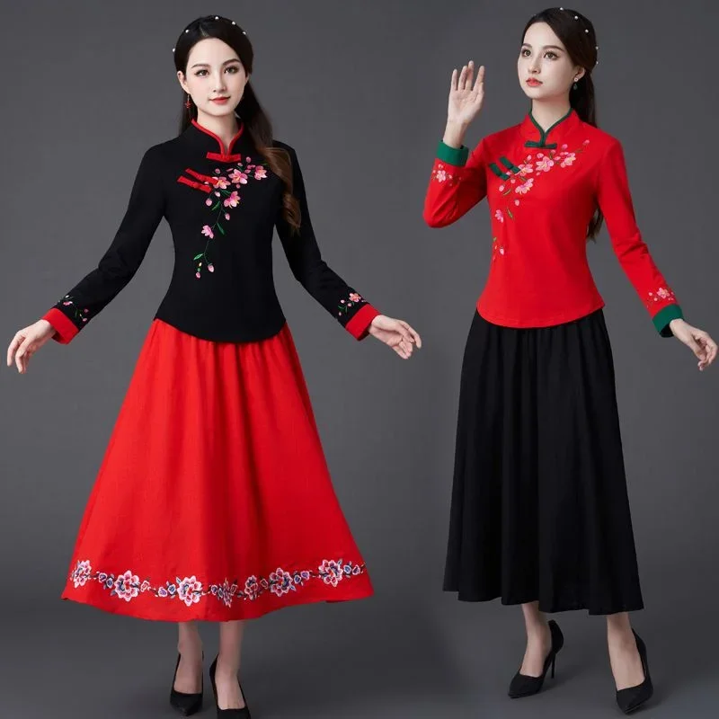Pomlad Poletje Bombaž Perilo, Vezenine Kitajski Slog Rokavi Ženske Nacionalni Vintage Moda Vrh Priložnostne Eleganco 2023 Kitajska Obleka
