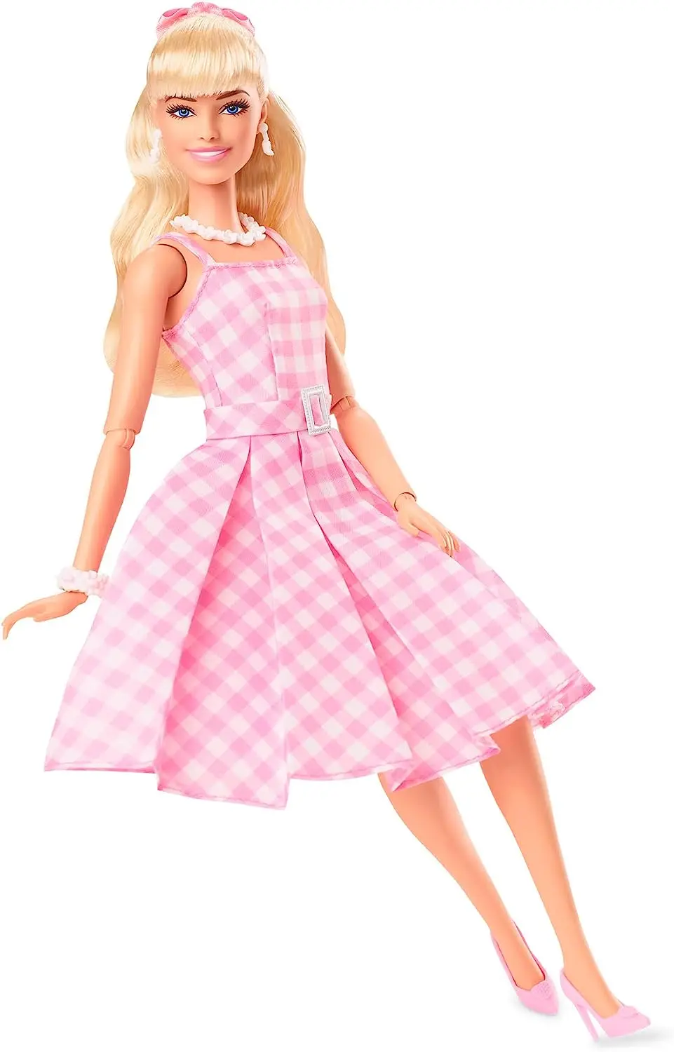 Prvotni Barbie Film Robbie Lutka Nosi Roza Bela Kariran Obleko Daisy Chain Ogrlica Oprema Igrače za Dekleta Zbirateljske