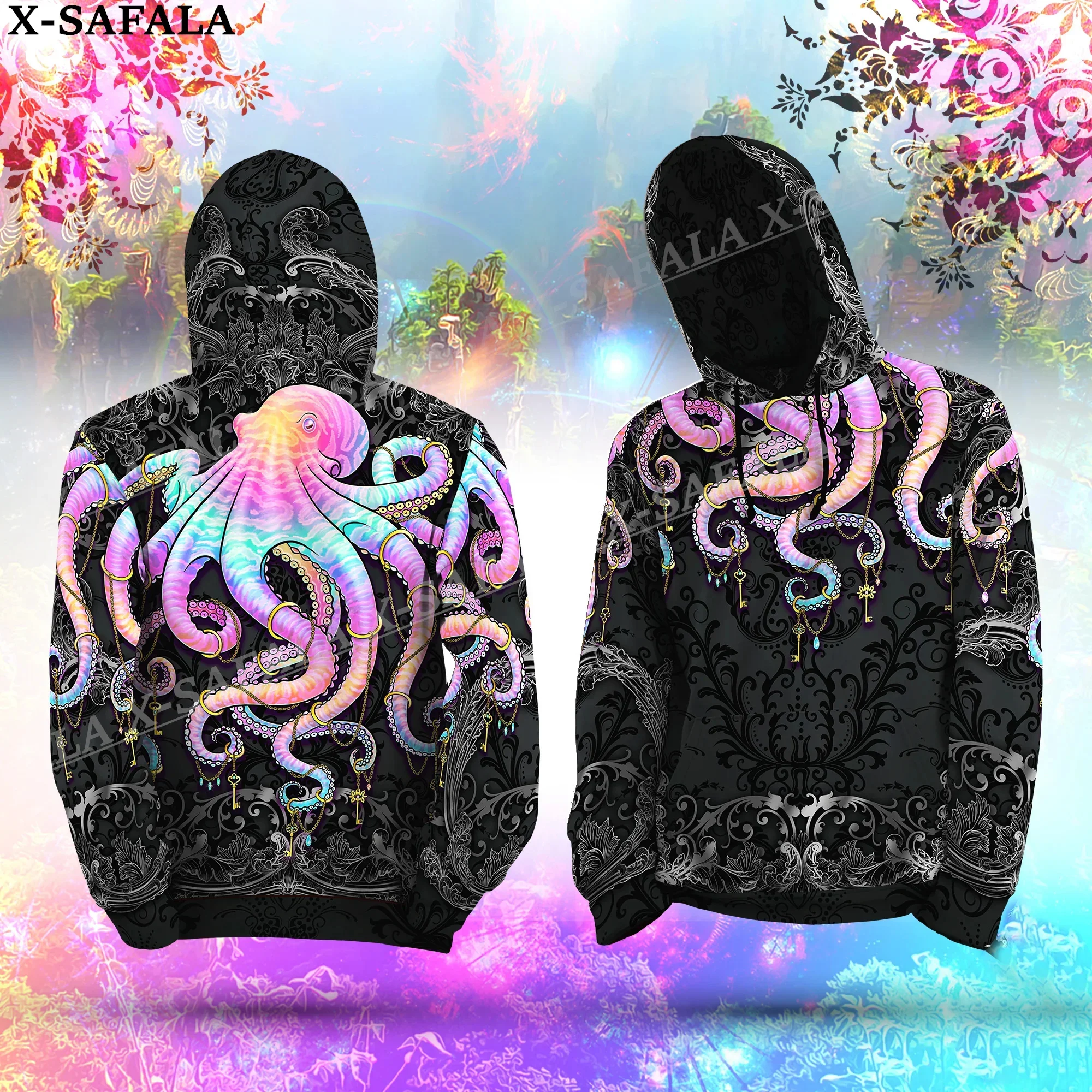 Punk Psihedelični Hobotnica 3D Tiskanja Zadrgo Hoodie Moški Ženski Pulover Majica Hooded Suknjič Jersey Plašč Trenirke-7