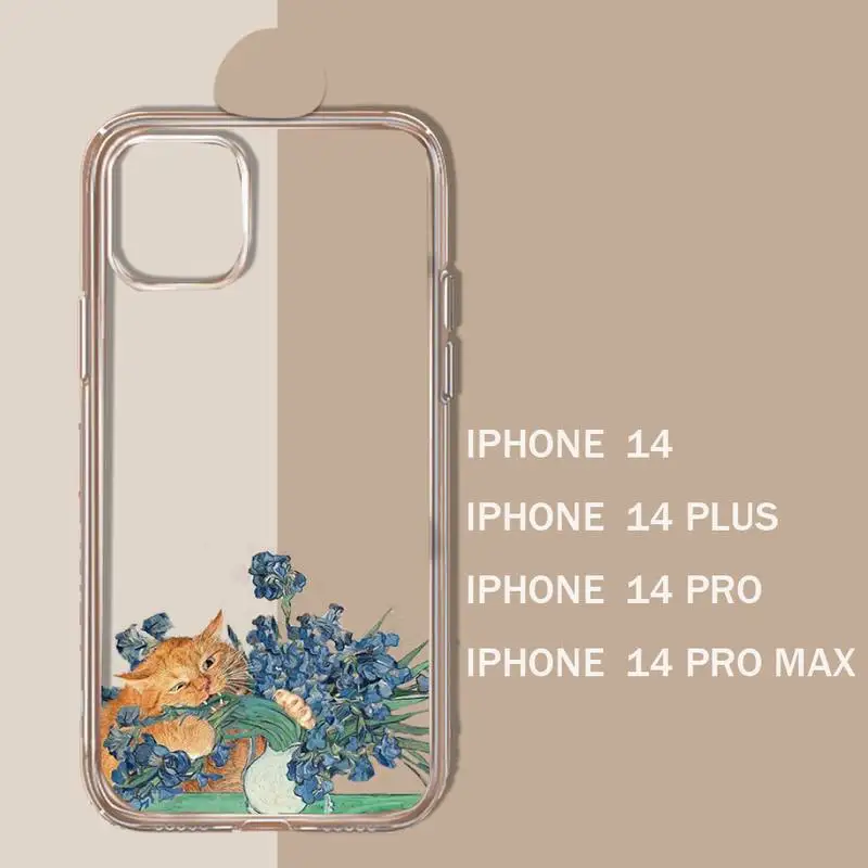 Retro Oljno sliko Van-Gogh Mačka Telefon Primeru Pregleden mehko Za iphone 11 12 13 14 15 max pro mini plus