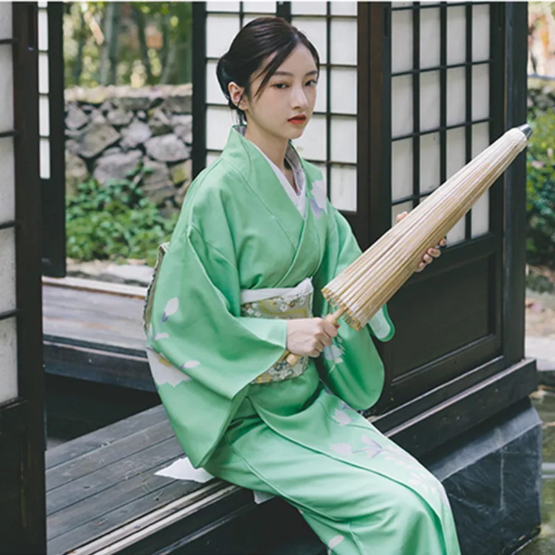 Retro Slog Žensk Dolgo Obleko Zelene Barve Tradicionalni Japonski Kimono Fotografije Oblačil Cosplay Kostum Klasičnih Yukata Robe