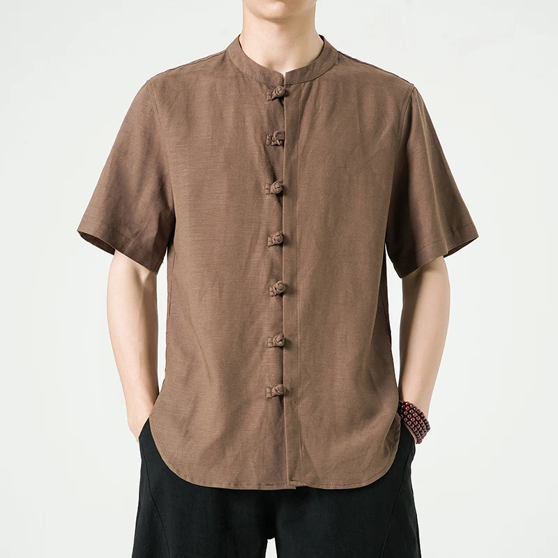 Sinicism Tradicionalna Oblačila Moških Bombaž Perilo Priložnostne Kratka sleeved Majica Retro za Moške Izbiranje Sponke Kul Hanfu Ulica Tee Vrhovi