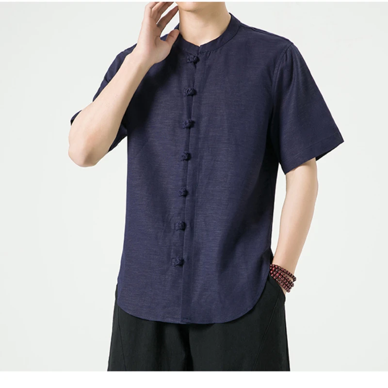 Sinicism Tradicionalna Oblačila Moških Bombaž Perilo Priložnostne Kratka sleeved Majica Retro za Moške Izbiranje Sponke Kul Hanfu Ulica Tee Vrhovi