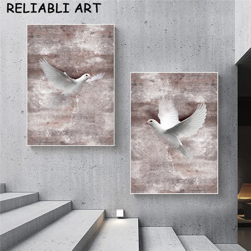Sodobna White Dove Živali Platno Slikarstvo Skandinavski Slog Plakat in Tiskanje Wall Art Slike za Dnevni Sobi Doma Dekor Brez Okvirja