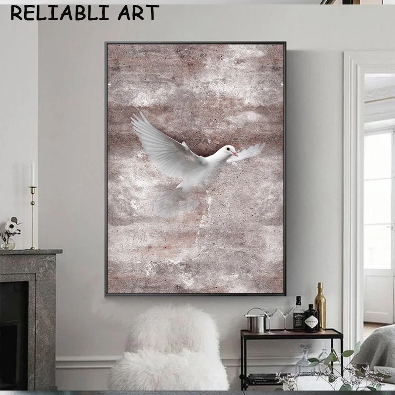 Sodobna White Dove Živali Platno Slikarstvo Skandinavski Slog Plakat in Tiskanje Wall Art Slike za Dnevni Sobi Doma Dekor Brez Okvirja