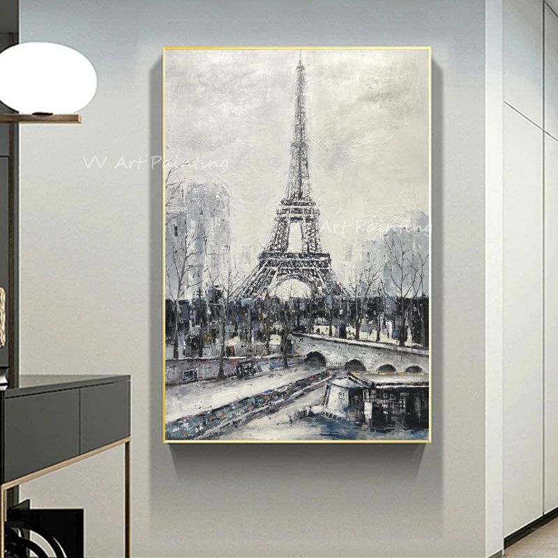 Sodobno ročno povzetek sivo platno velikosti stolp debele nož moderno mesto sliko oljno sliko za Dnevna Soba dekoracijo