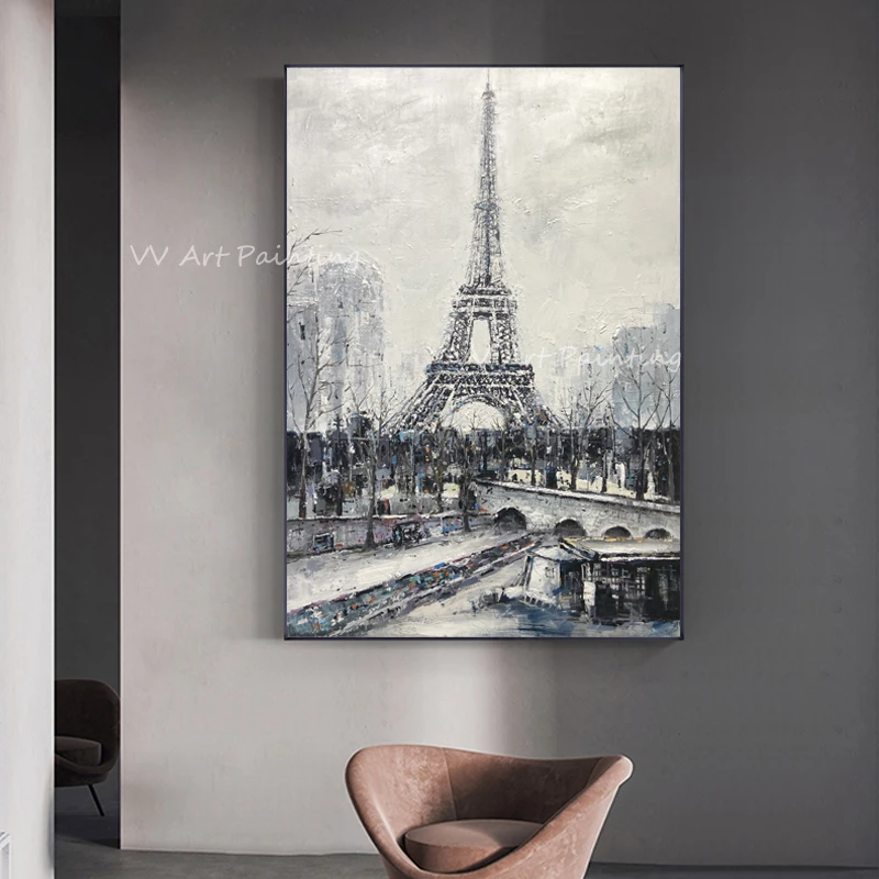 Sodobno ročno povzetek sivo platno velikosti stolp debele nož moderno mesto sliko oljno sliko za Dnevna Soba dekoracijo