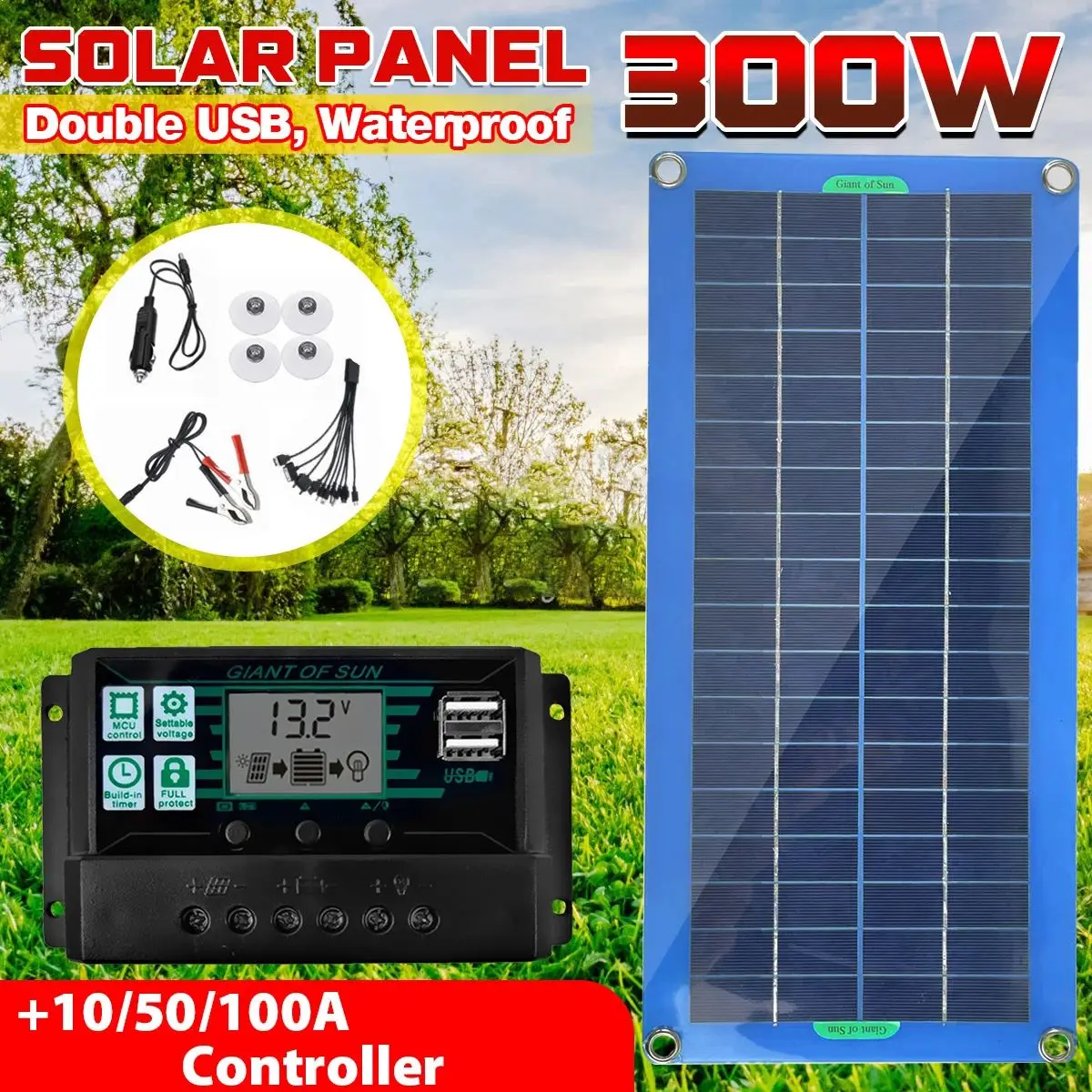 Sončne celice 300W 12V 5V Dvojno Krmilnik za USB Nepremočljiva Monocrystalin Sončne Celice, Baterije, Polnilnika -100A
