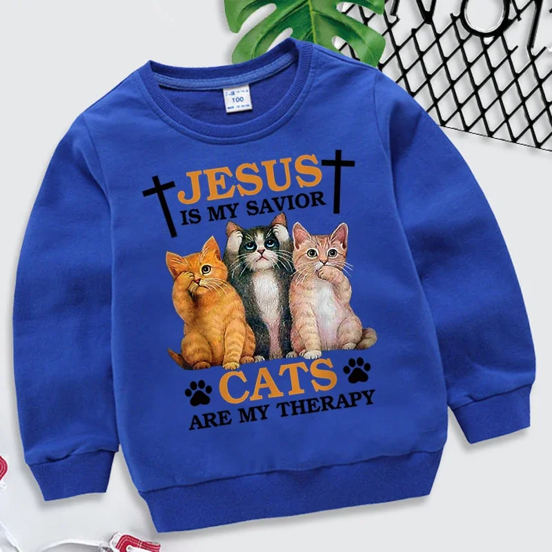 Srčkan Mačke Živali Sweatshit Fantje Harajuku Dolgimi Rokavi Pulover Jezus Je Moj Odrešenik Natisnjeni Otroci Oblačila Dekleta Kawaii Y2k Hoodies