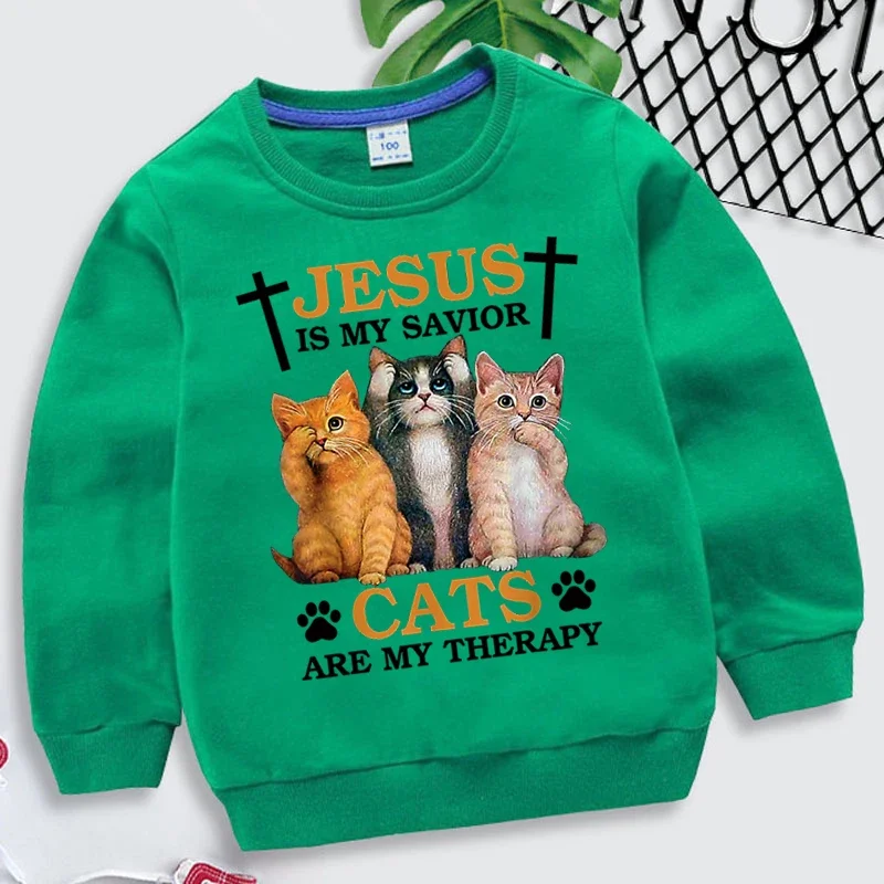 Srčkan Mačke Živali Sweatshit Fantje Harajuku Dolgimi Rokavi Pulover Jezus Je Moj Odrešenik Natisnjeni Otroci Oblačila Dekleta Kawaii Y2k Hoodies