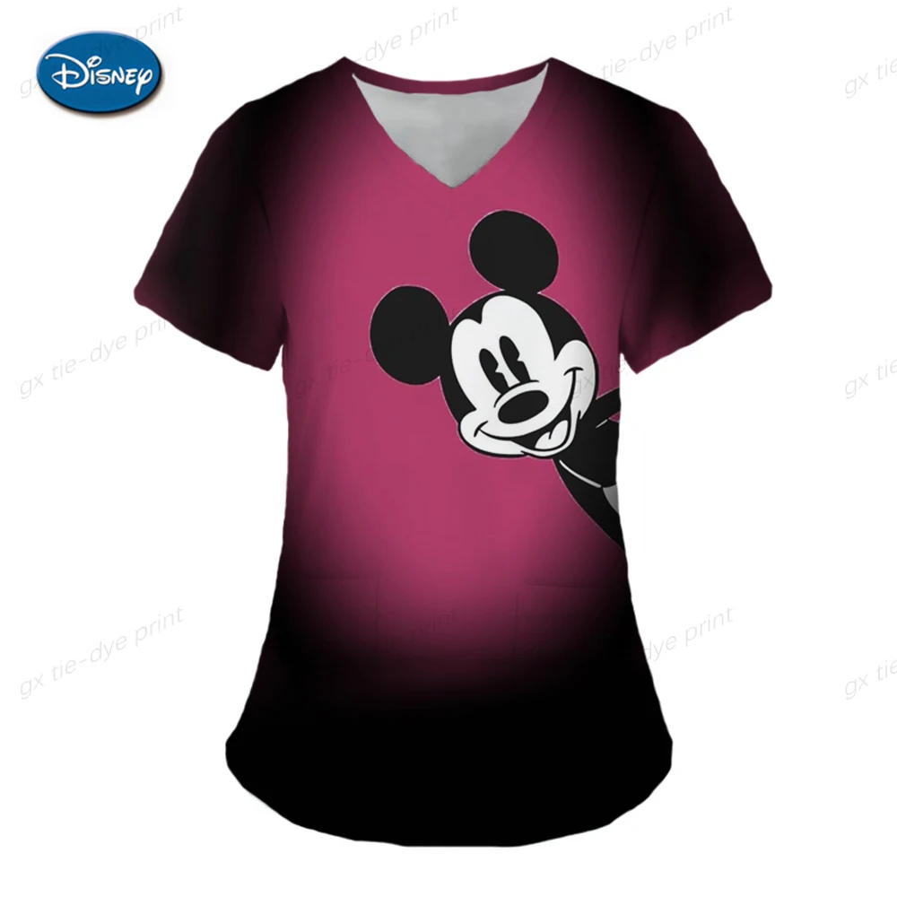 T-shirt V Neck Zgornji del Ženske 2023 Disney Srajce Žep Ženska Oblačila Bolnišnici T-majice Minnie Mouse Vrhovi Mickey medicinska Sestra Enotno Tees