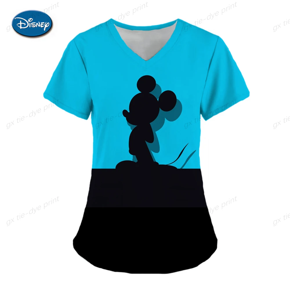 T-shirt V Neck Zgornji del Ženske 2023 Disney Srajce Žep Ženska Oblačila Bolnišnici T-majice Minnie Mouse Vrhovi Mickey medicinska Sestra Enotno Tees