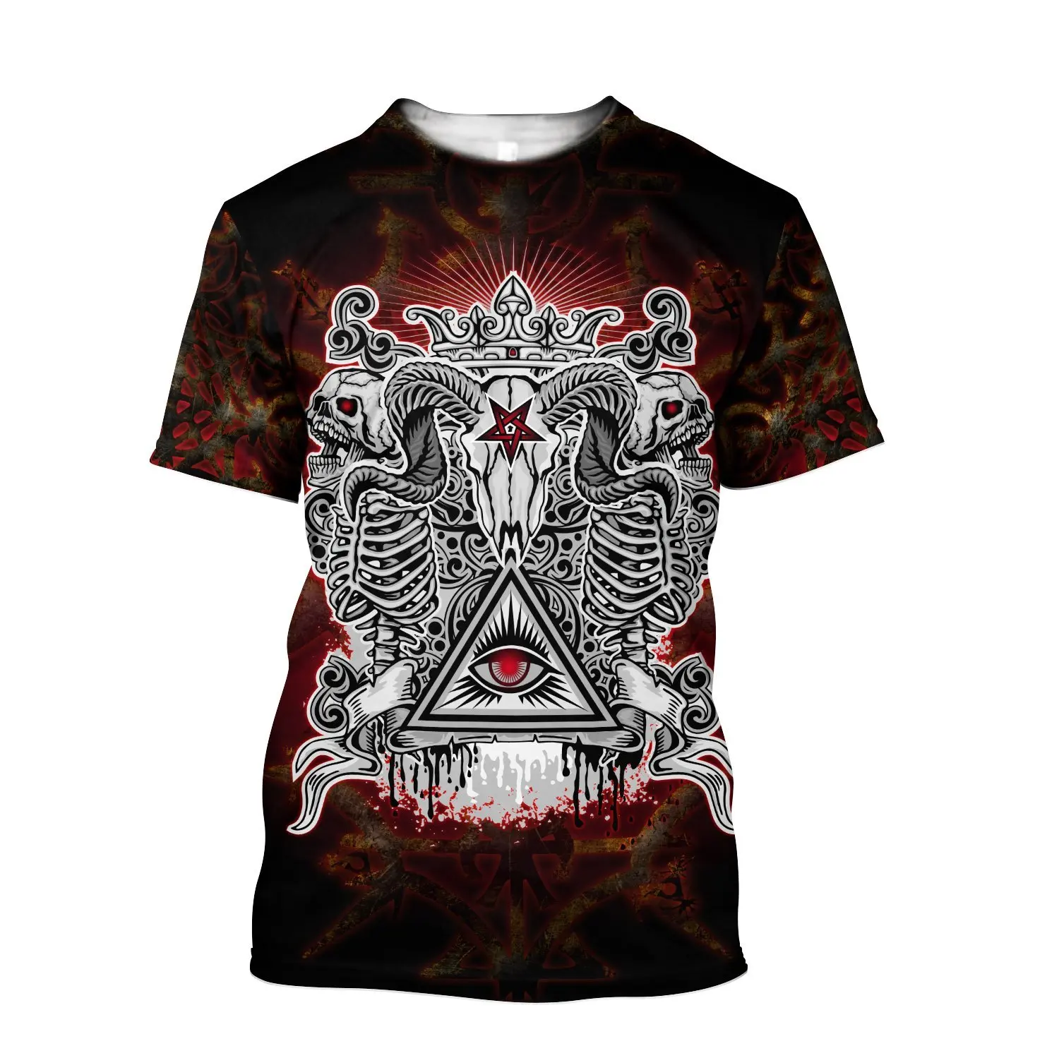 Temno Plstar Satanic in Lobanjo 3D Natisnjeni T-shirt Poletje Priložnostne Krog Vratu Kratka sleeved Hip-hop Harajuku Unisex Tee Vrhovi