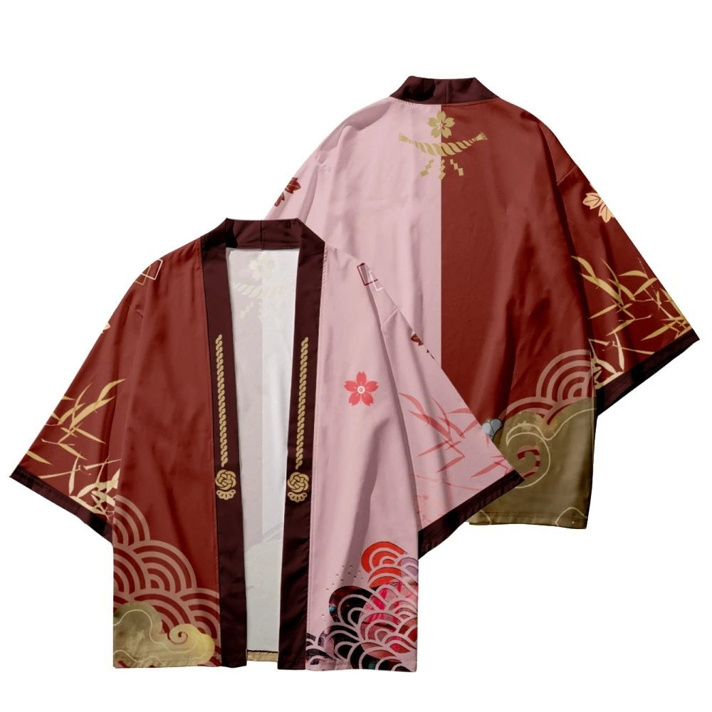 Tradicionalni Haori Kimono Tiskanja Barvni Blok Majica Oblačila Za Ženske, Moške, Harajuku Japonski Modni Ulične Jopico Yukata Cosplay