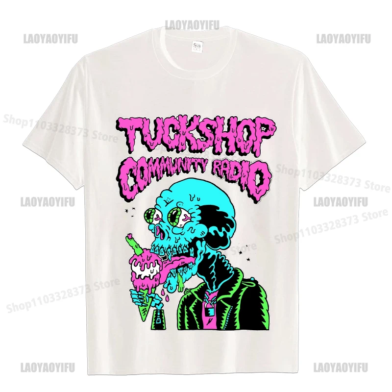 Tuckshop Skupnosti RADIO ModaL Tiskanje Majica Priložnostne T-Shirt Street Fashion Kratek Rokav Obleka Ulične Moških Hip Hop