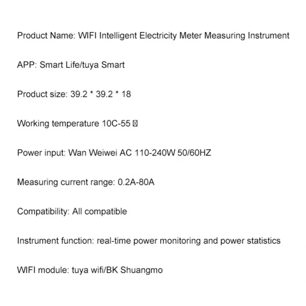 Tuya WiFi Energijo Merilnik 80A Z Current Transformer Objemka KWh Energije Monitor Električne energije Statistike 110V 230V Alexa Doma