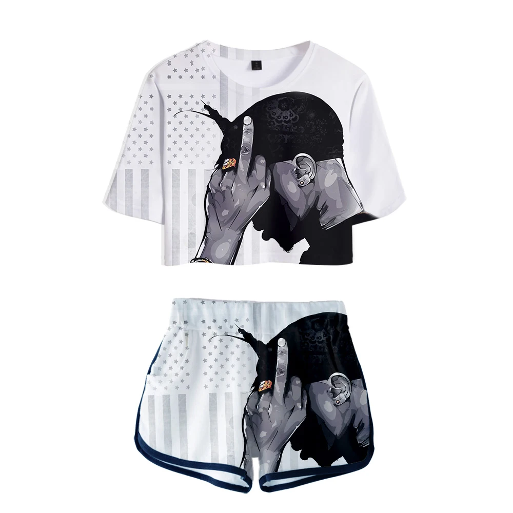 Udobno 2pac Dew popka Šport Dekleta Kratek Rokav trenirko Lepa Dekleta Seksi Dveh Kosov določa 3D majice hlače Hlače