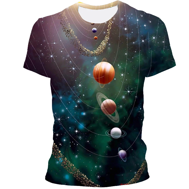 Velika Zvezdnato Nebo Vesolje Grafični T Srajce Za Moške Poletje Moda 3D Prostor Planet Vzorec T-shirt Osebnost Kul Slog T-majice