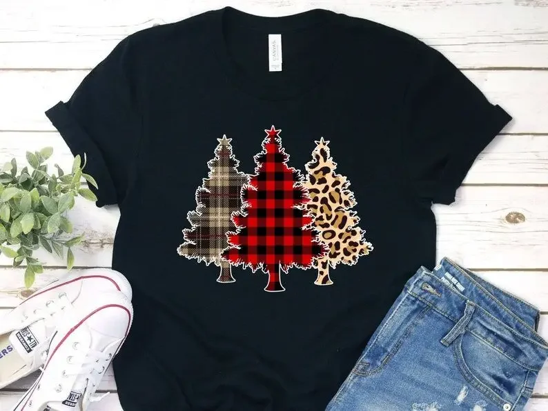 Vesel Buffalo Kariran Leopard Novost Grafični Božič Majica Fashion 100%Bombaž O Vratu Ženska Oblačila Plus Velikost Priložnostne y2k