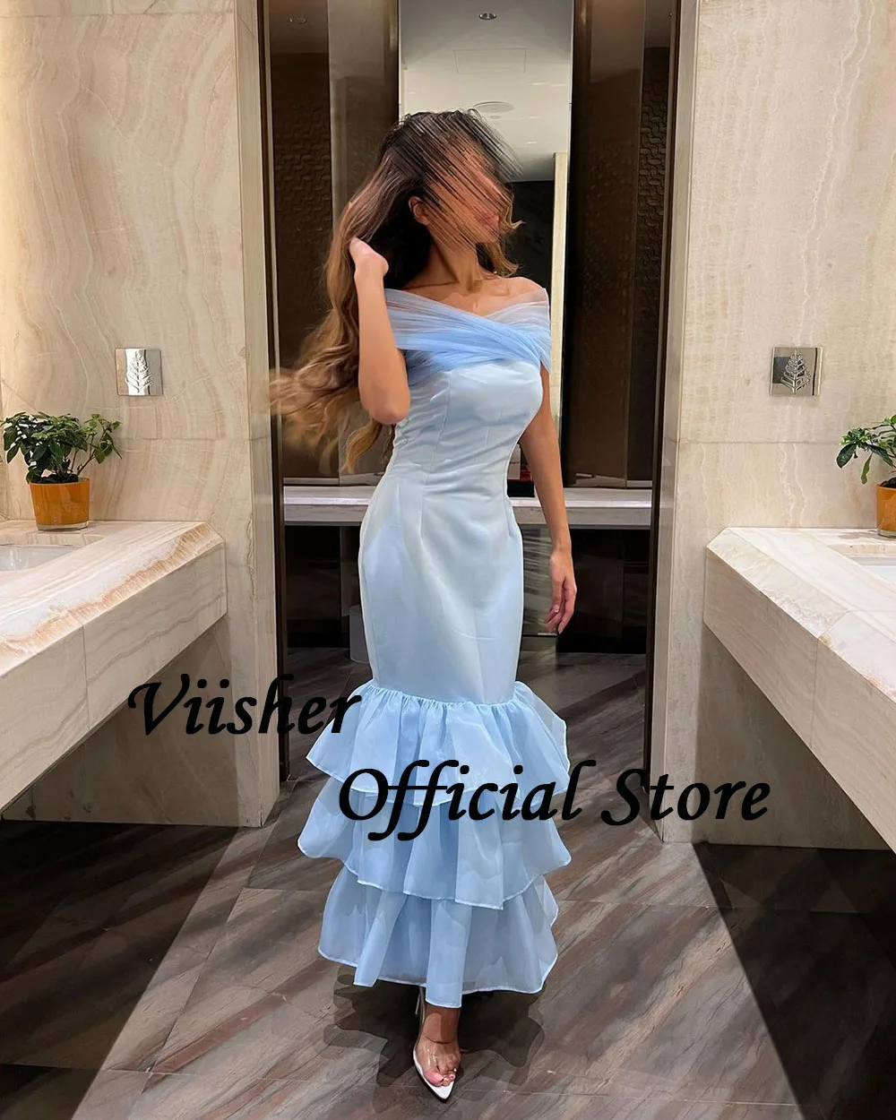 Viisher Modra morska deklica Večerne Obleke Off Ramenski Elegantno Dubaj arabski Prom Stranka Obleko Dolge Večerne za Ženske