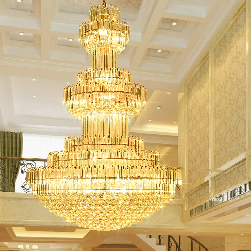Vile luksuzni lestenec luči hotelski avli zlato kristalni lestenec obesek lučka