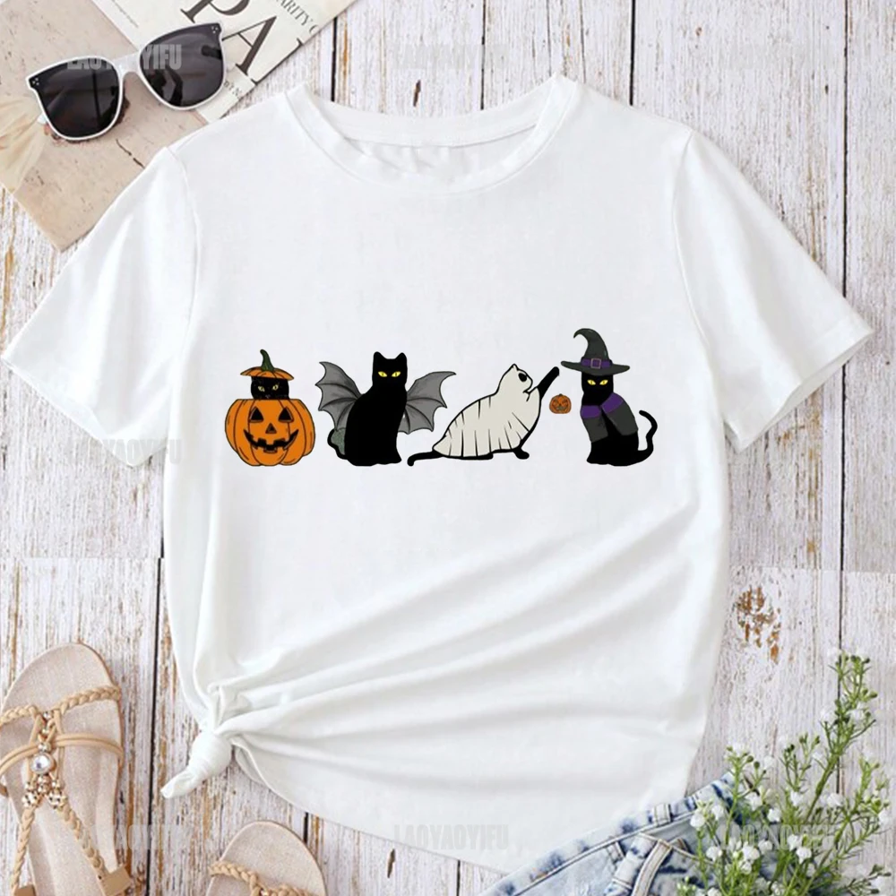 Vintage T Shirt Duha Gob Halloween T-shirt Cottagecore Tiskanja Gob Luna Witchy T-Shirt Moda za Ženske Obleke Bombaž