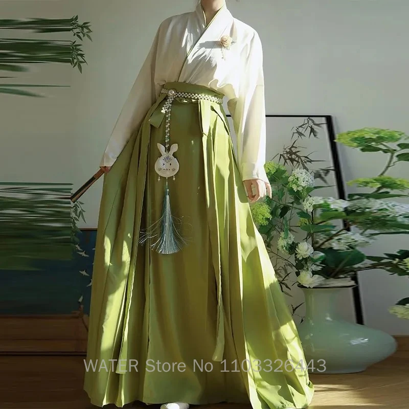 VODA Konj Obraz Krilo Song Dinastije Hanfu Žensk Zeleni Kitajski Obleke Tradicionalnih Ma Mian Krilo Jeseni, Pozimi vsak Dan Nositi Slog