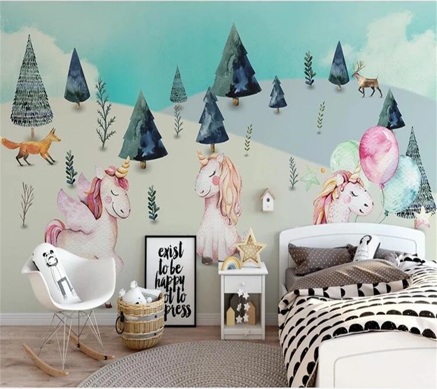 wellyu de papel parede par quarto ozadje po Meri Nordijska minimalističen, živali, gozd samorog ročno poslikane otroške stenske 3d
