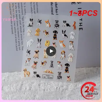 1~8PCS Anime 5D Reliefni Nalepke za Nohte Pritisnite Na Nohtih Cartoon Živali Nohte, Nalepke Nalepke Za Nohte Lak za Blago