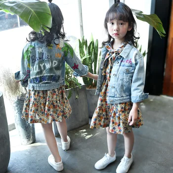 Jeseni Leta 2017 Otroke Novi Korejski Cvetlični Obleko Retro Obleko, Varnostno Dekleta Oblačenja