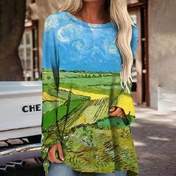 3D Tiskanih Riž Področju Oljna slika Retro Osebnosti, Moda Vrhunsko Oblikovanje Retro Krog Vratu Jeseni, Pozimi Moda Ulica Vrh
