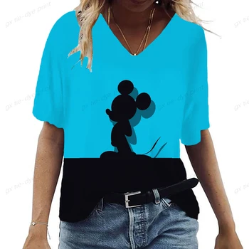 Novo Hakuna Srčkan V Neck Majica s kratkimi rokavi Ženske Harajuku 90 Disney Rdeče Mickey Miške Minnie T Shirt Risanka Grafiko, Tiskanje Vrh Ženske