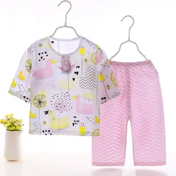 2022 Novo Poletje za Otroke Bombaž Svilena Obleka Fant Dekle Baby otroška Oblačila Domov Storitev klimatizirane Oblačila Pižami