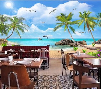 Ozadje po meri 3d poletje plaža kokosovo drevo seascape pokrajino krajinskega slikarstva dnevna soba in spalnica v ozadju stene фотообои