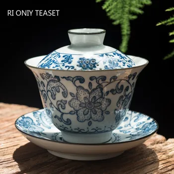160 ml Kitajski Modri in Beli Porcelan Gaiwan Teacup Potovanja Prenosni Čaj Tureen Ročno izdelan Keramični Čaj Skledo Domačega Čaja Nastavite Teaware