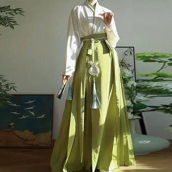 VODA Konj Obraz Krilo Song Dinastije Hanfu Žensk Zeleni Kitajski Obleke Tradicionalnih Ma Mian Krilo Jeseni, Pozimi vsak Dan Nositi Slog