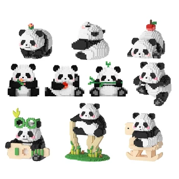 Ustvarjalno MOC Kawaii Panda Mini gradniki Mesto Construction Kit Živali Sestavljanje modelov Mikro Diamond Opeke Igrača za Darilo Otrok
