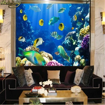 beibehang zidana ozadje Barva življenje podvodnega sveta tropske ribe, restavracija v hotelu, bar ozadje 3d fotografije za ozadje