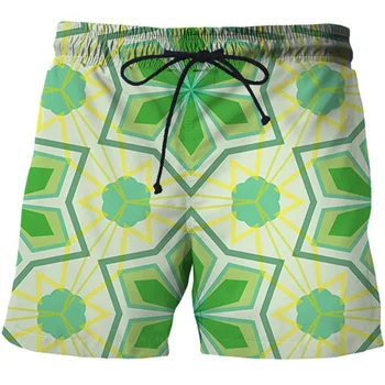 Zeleno Cvet 3D Tiskanja Hlače Moški Ženske Kul Beach Kratke Hlače Modnih Poletnih Priložnostne Udobje, Otrok, Šport Plavati Debla Hlače