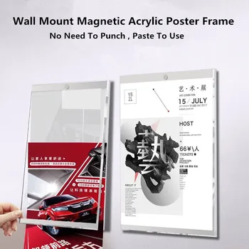 A4 210x297mm Samolepilna Magnetna Wall Mount Cena Oznaka Papir Prijavite Banner Imetnik Akril Plakat, Fotografija, Foto Okvir
