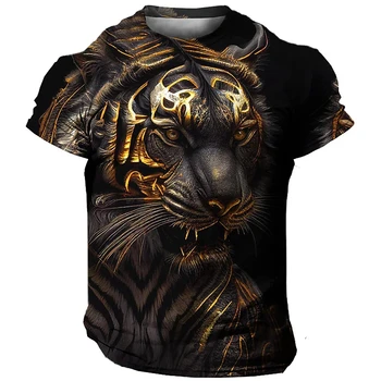 Moške 3D Tiger Potiskane Velika T-shirt, Živalski Vzorec Poletje Priložnostne T-shirt, Hitro Sušenje Street Fashion Prevelik Oblačila