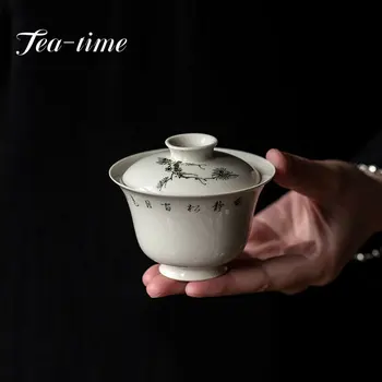 110ML Retro Kitajski Slog Ercai Čaj Tureen Ročno izdelane Keramike Gaiwan Ročno Poslikane Poezija Bor Čaj, Kavo Roko Primite Pokal Ne Vroče