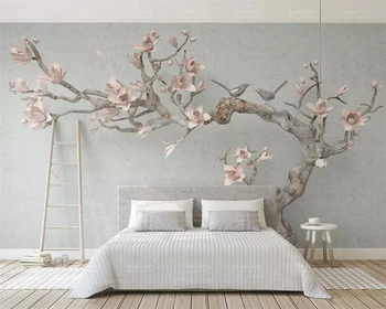 beibehang po Meri 2020 tri-dimenzionalni roza magnolija drevo, veje reliefni novi Kitajski ozadju de papel parede 3d ozadje