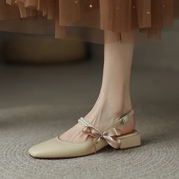 BCEBYL Poleti Priljubljen Pearl Lok Plitvo Dihanje Sandale, ki Modne Nov Eleganten Casual Nizke Pete, Čevlji Za Ženske Zapatos Mujer