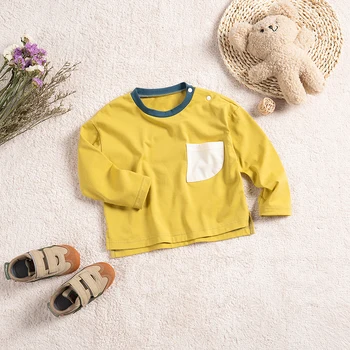 Moda Dolg Rokav T-majice za Fantje Pomlad Jesen Baby Boy Oblačila za Otroke, Rumena Vrhovi Tee Oblačila za Otroke