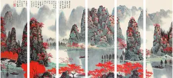 AS2049 Kitajski Reki Li, Jesen, Javor Listi Ležeči Tisk Art Platno Plakat Za Dnevna Soba Dekor Doma Stenske Slike